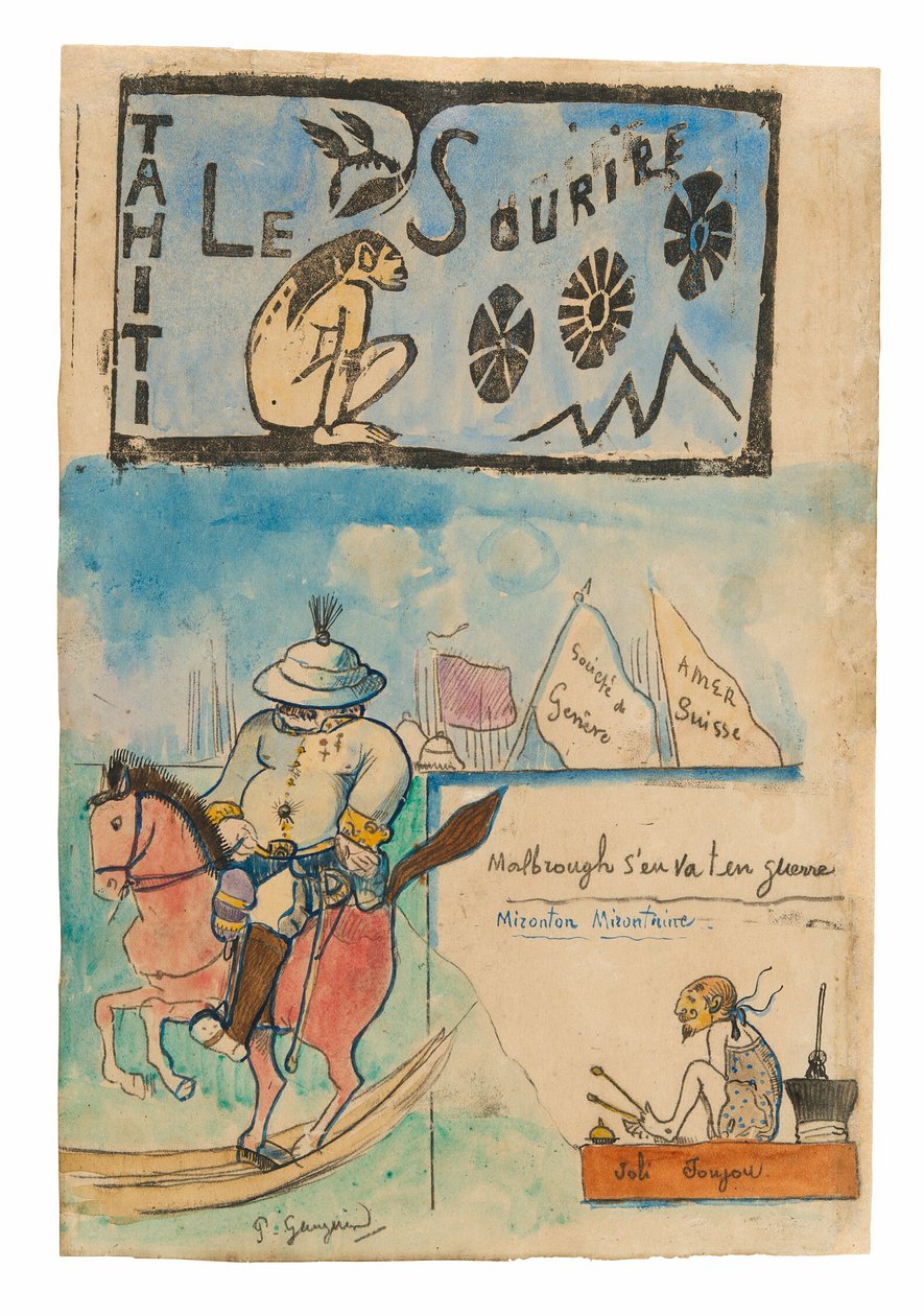 Caricaturas de Gauguin e do governador Gallet, com toucado de Le sourire de Paul Gauguin