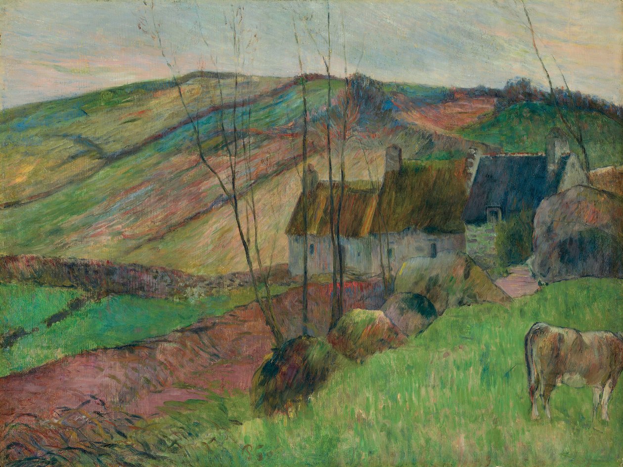 Casas de campo nos flancos do Mont Sainte-Marguerite; Casas de palha ao lado de Montagne Sainte-Marguerite, 1888 de Paul Gauguin