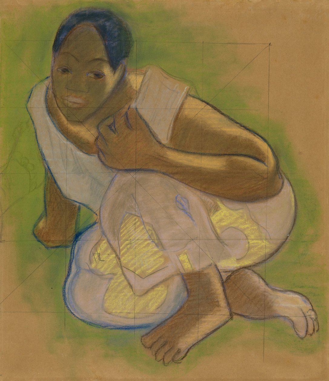 Mulher taitiana agachada: um estudo para o casamento de Paul Gauguin