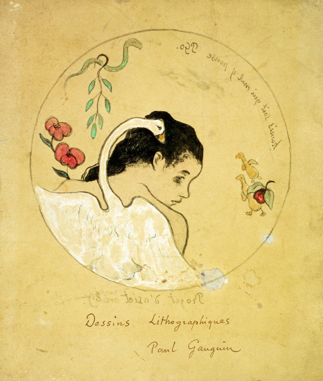 Design para uma placa - Leda e o cisne, 1889 de Paul Gauguin