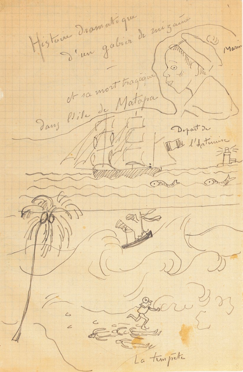 Desenho de um álbum de desenhos produzidos para os jovens Jacques Bousquet, Pont-Aven ou Le Pouldu, 1889-90 de Paul Gauguin