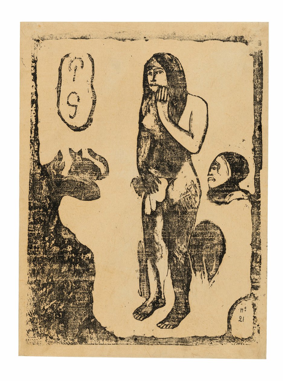 Eva, do conjunto de gravuras tardias em bloco de madeira de Paul Gauguin