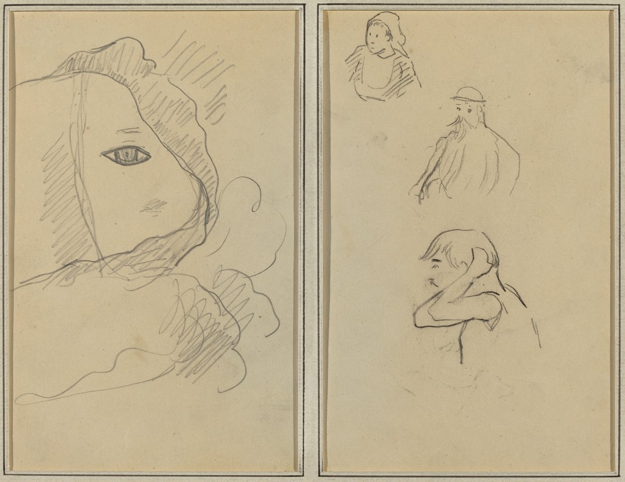 Olho e Parte do Rosto; Uma mulher bretã e dois homens [reto] de Paul Gauguin
