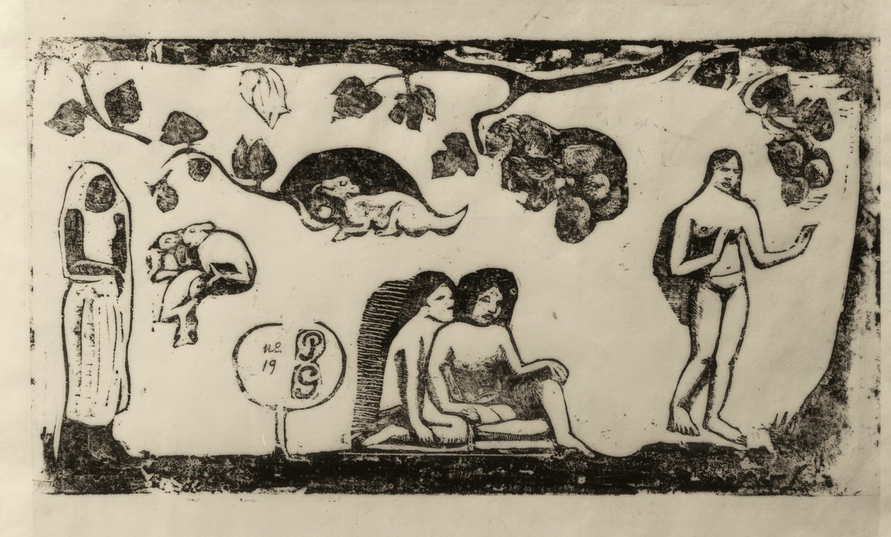 Mulheres, animais e folhagem de Paul Gauguin