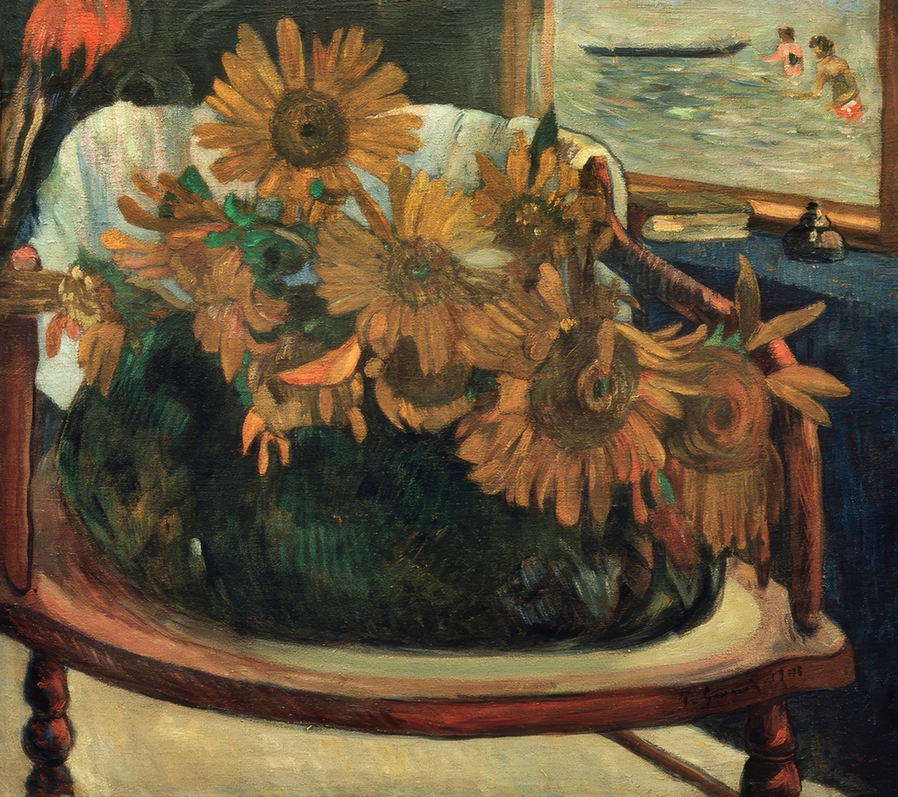 Girassol flores em uma cadeira eu de Paul Gauguin