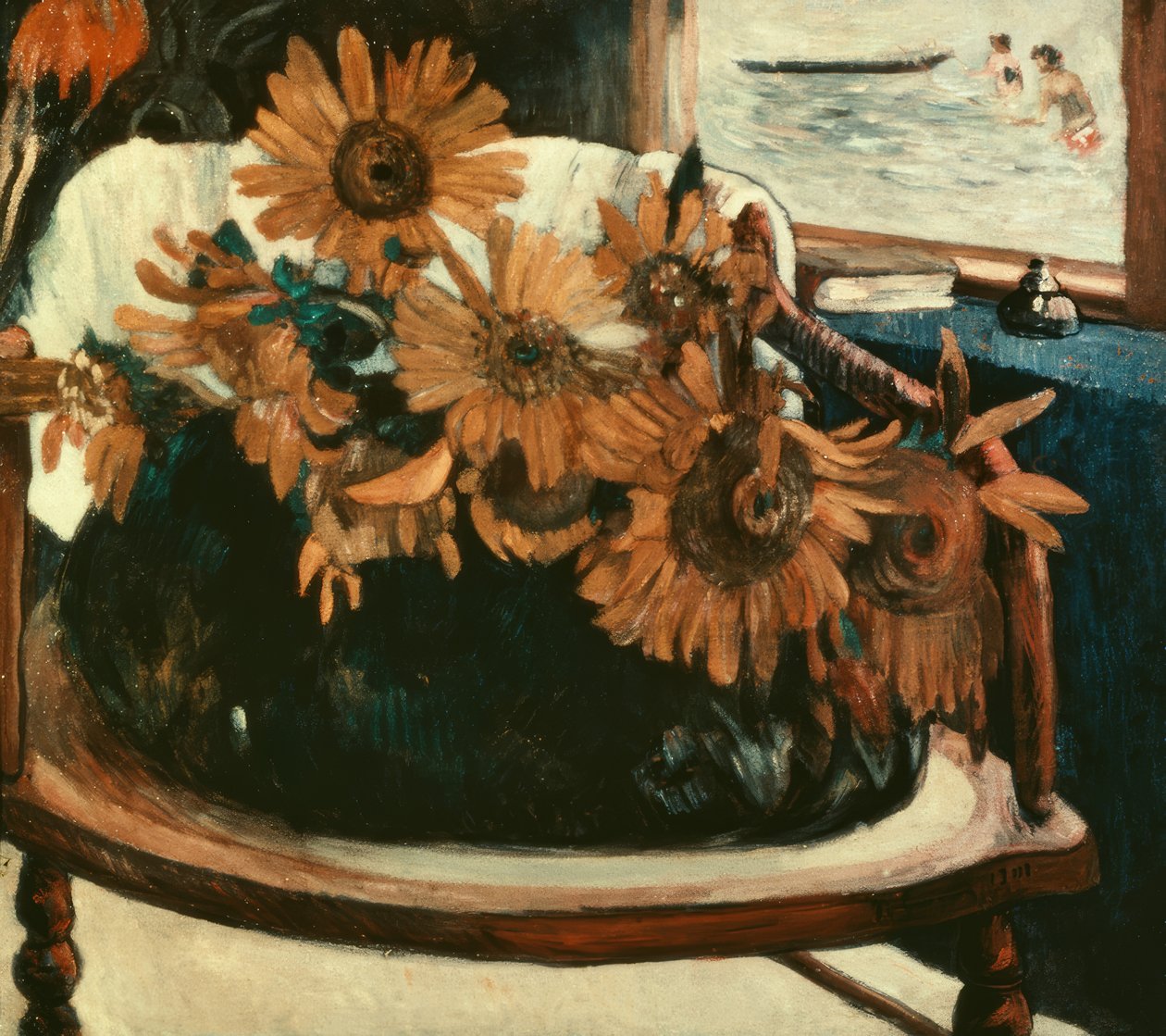 Girassol flores em uma cadeira eu de Paul Gauguin