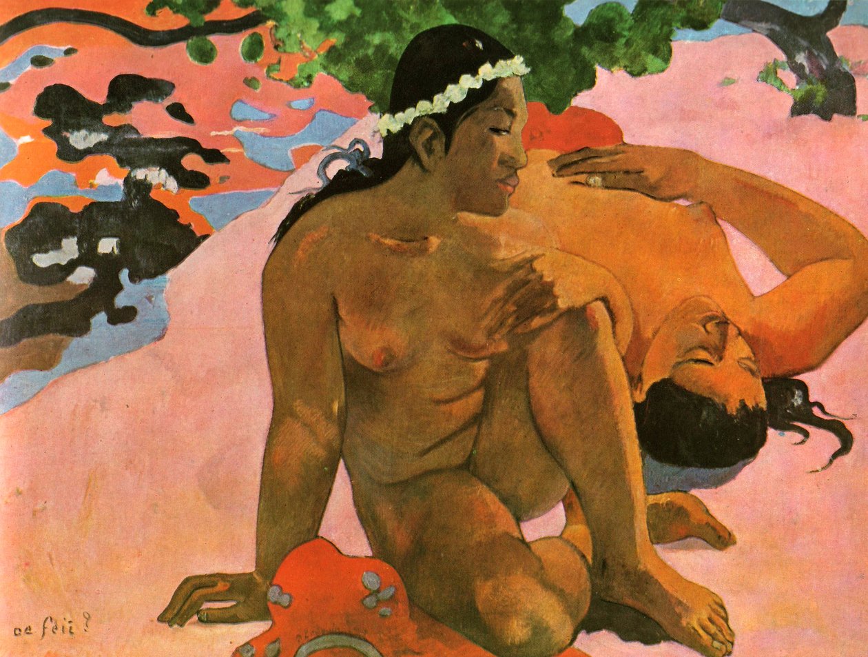 Francês:  Aha oe Feii (O quê! Estás com ciúmes) Aha Oe Feii de Paul Gauguin
