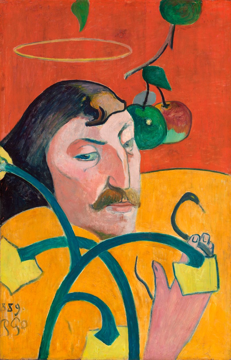 Francês: Autoportrait-charge, ou Autoportrait au nimbe Autorretrato com auréola de Paul Gauguin