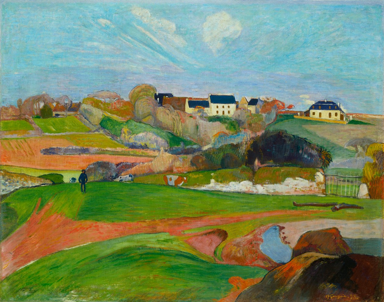 Francês: Champs au Pouldu, ou Paysage au Pouldu Paisagem em Le Pouldu de Paul Gauguin
