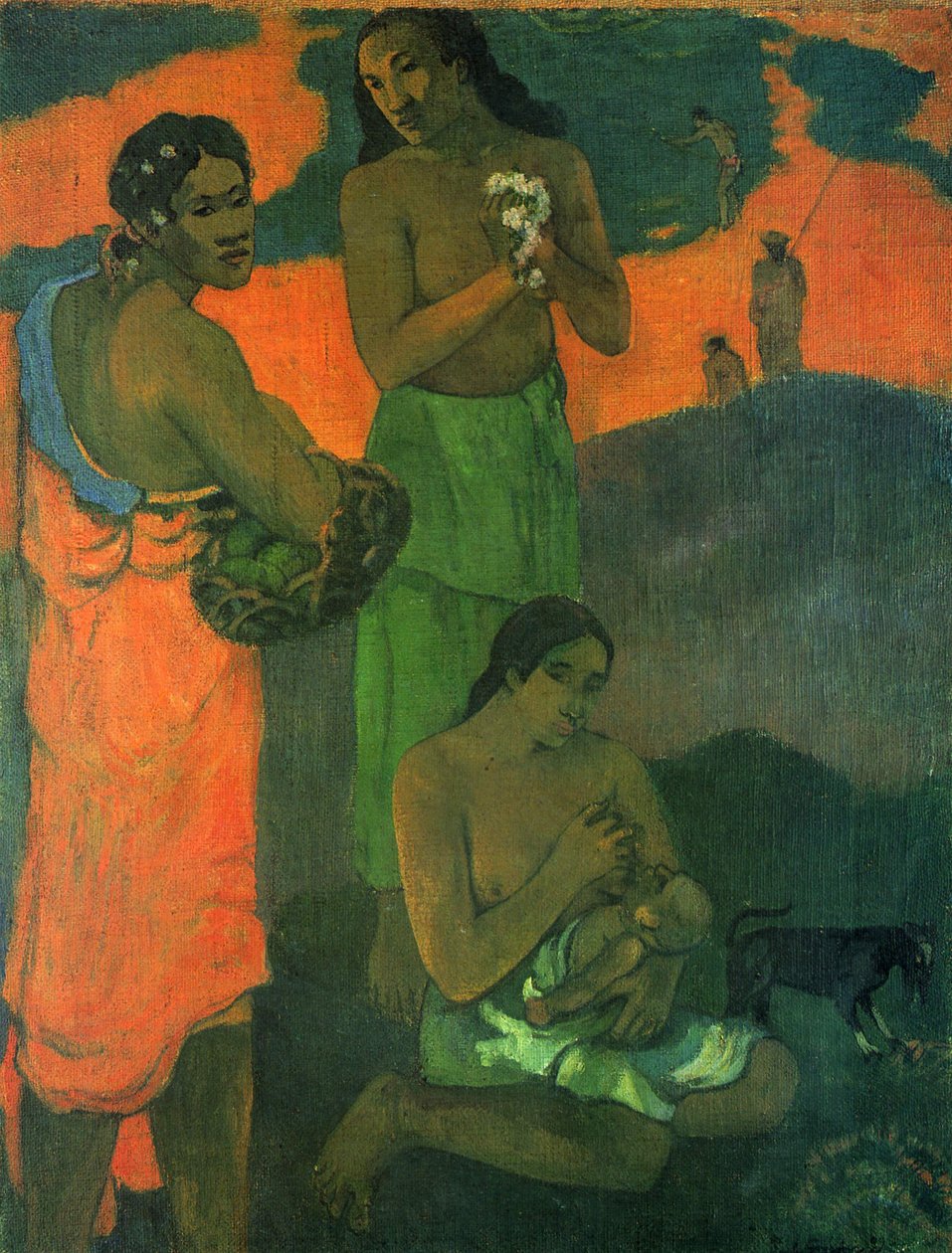 Francês: Femmes sur le bord de la mer, ou Maternité I Mulheres à beira-mar (Maternidade I) de Paul Gauguin