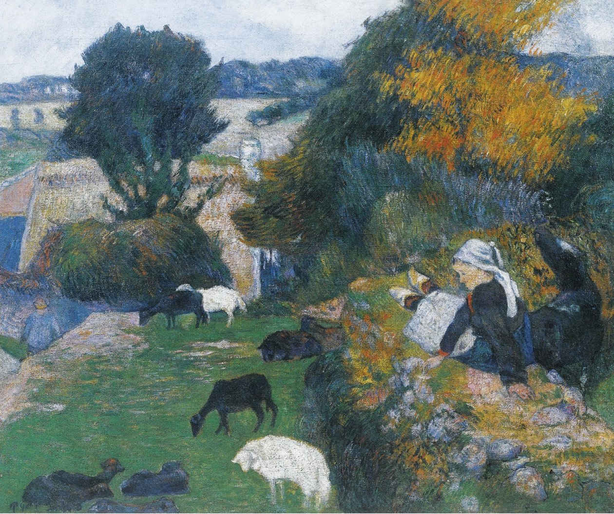 Francês:  La bergère bretonne A pastora bretã de Paul Gauguin