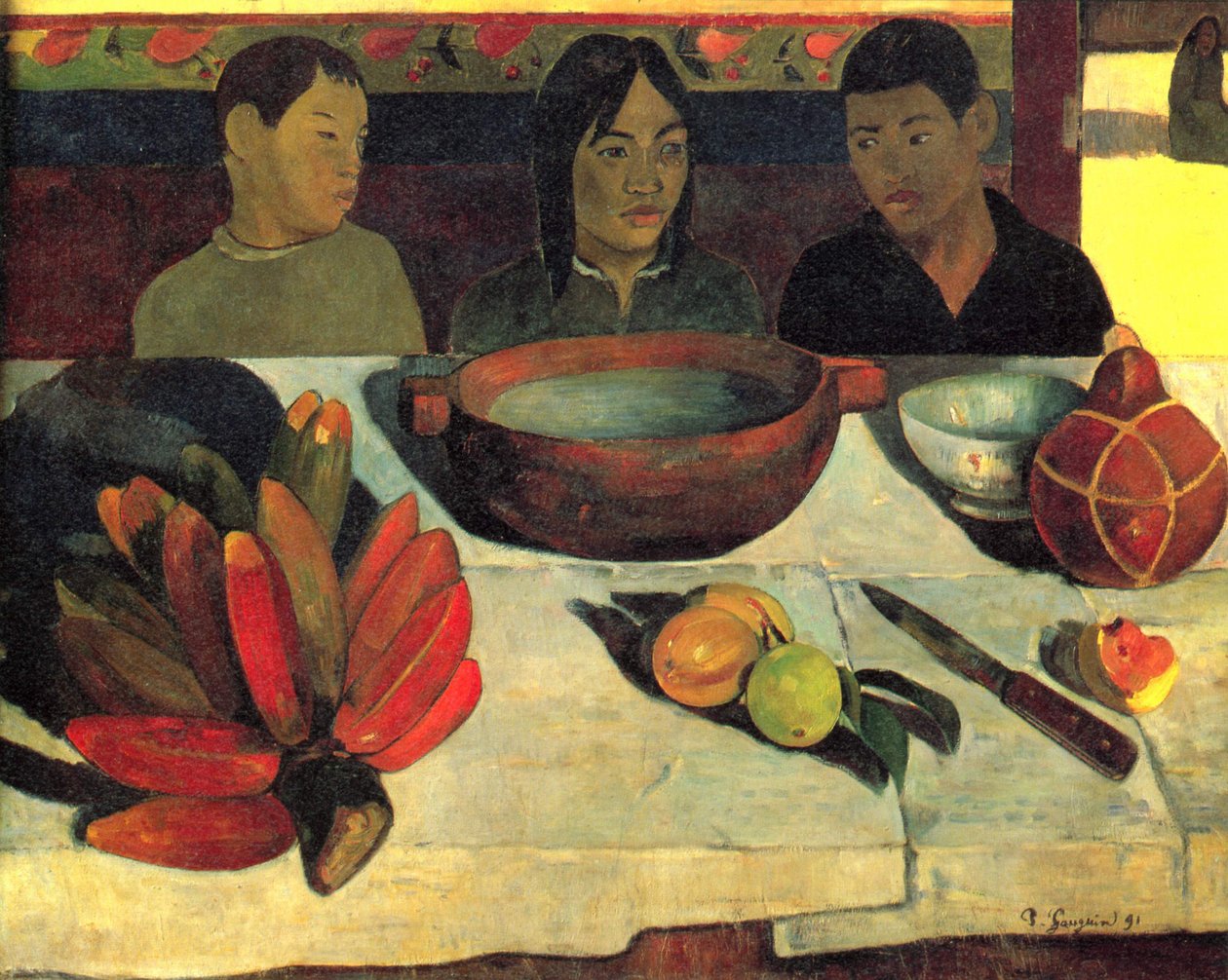Francês:  Le repas (Les bananes) A refeição (As bananas) de Paul Gauguin