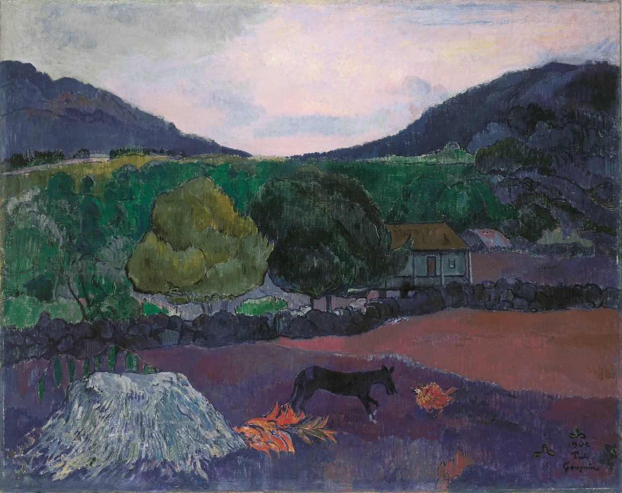 Francês:  Paysage avec chien Paisagem com cão de Paul Gauguin