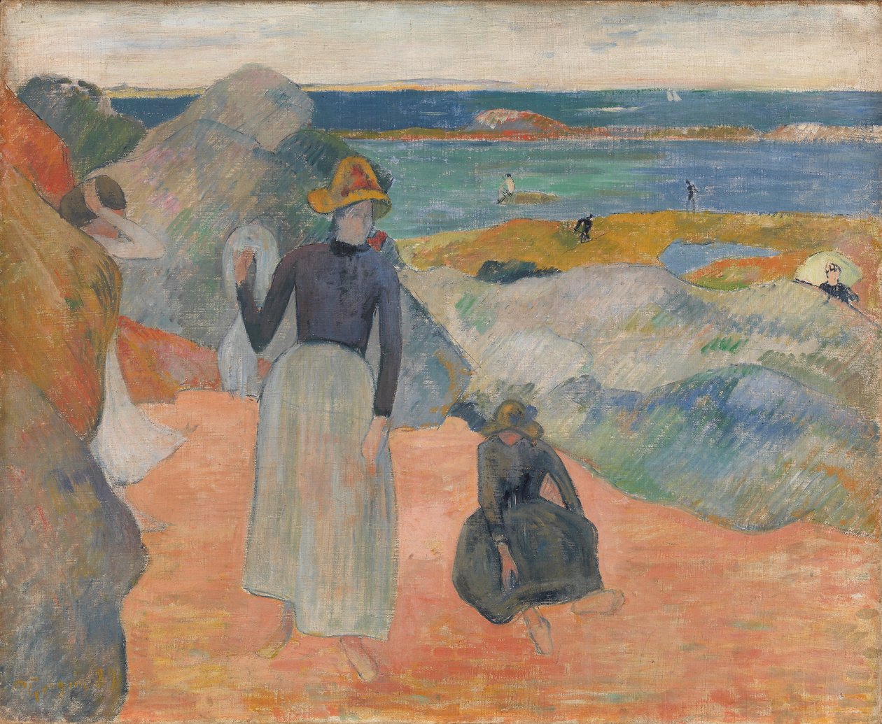 Francês:  Sur la plage en Bretagne Na praia de Paul Gauguin
