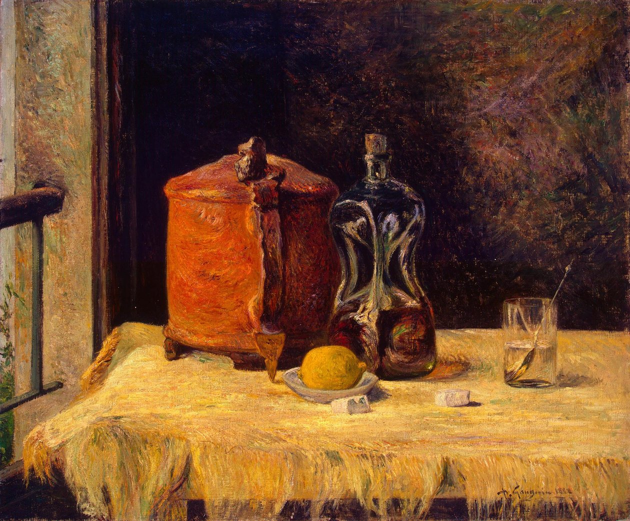Francês: À la fenêtre, nature morte À janela de Paul Gauguin