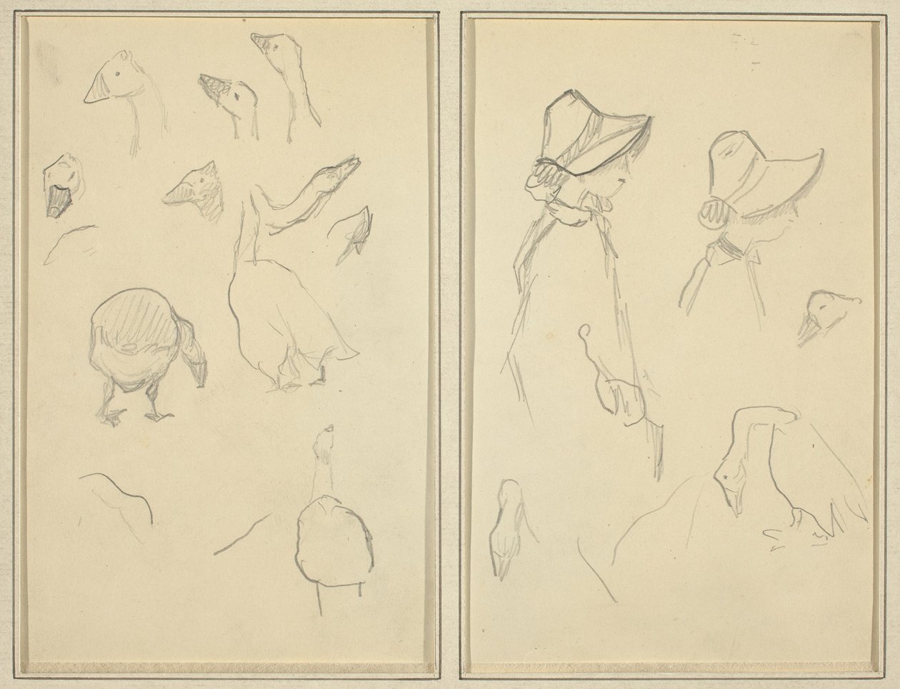 Gansos; Girls in Bonnets, Geese [reto] de Paul Gauguin