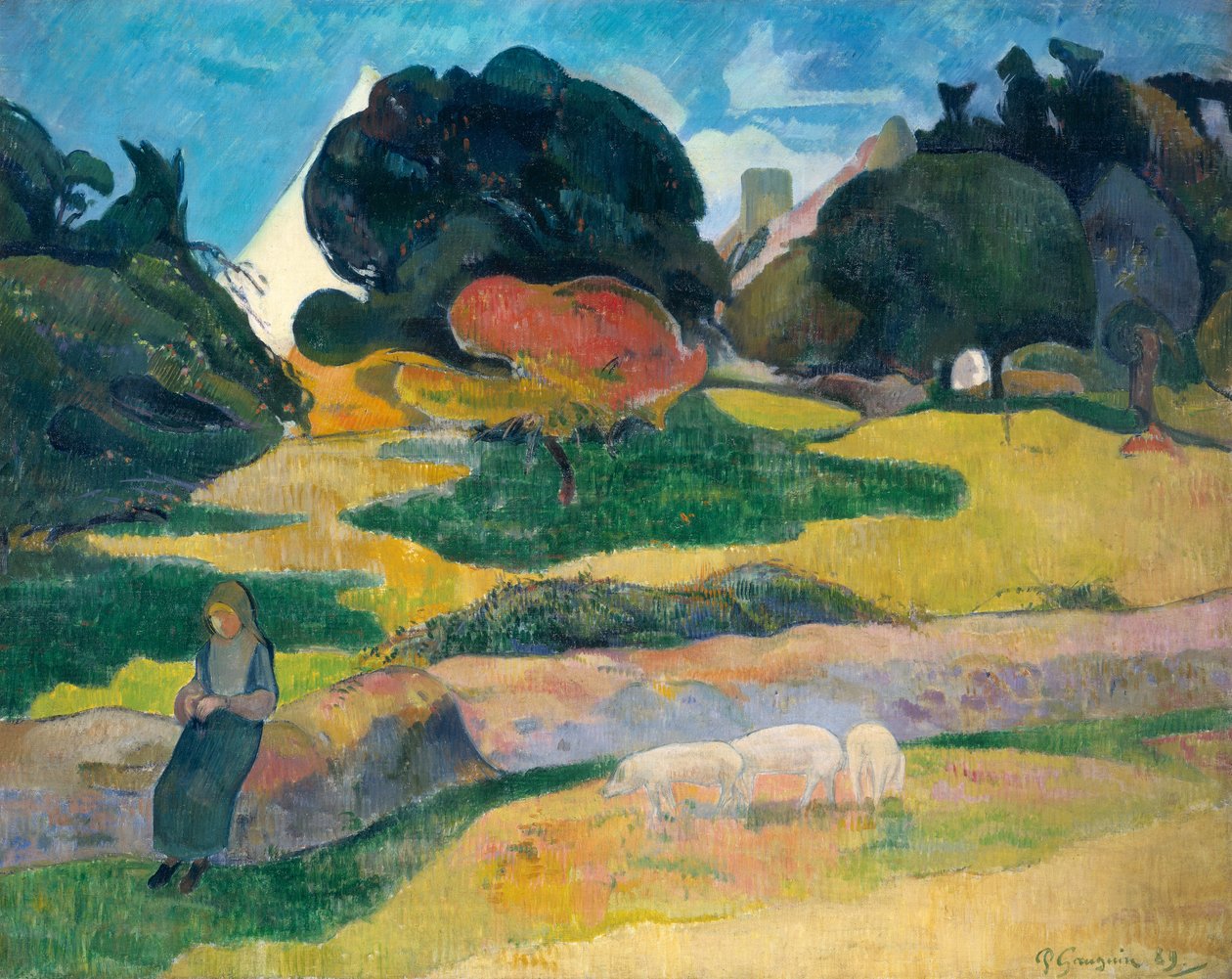 Menina Pastoreio Porcos, 1889 de Paul Gauguin