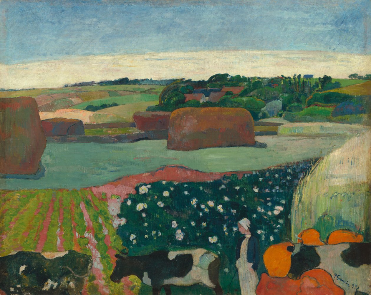 Palheiros na Bretanha, 1890. de Paul Gauguin