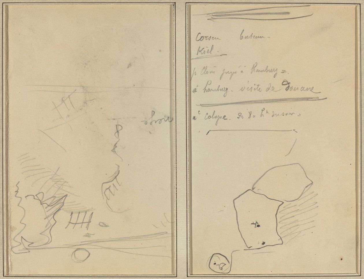 Cabeça de Macaco; Inventário de Garrafas e Bebidas [verso] de Paul Gauguin