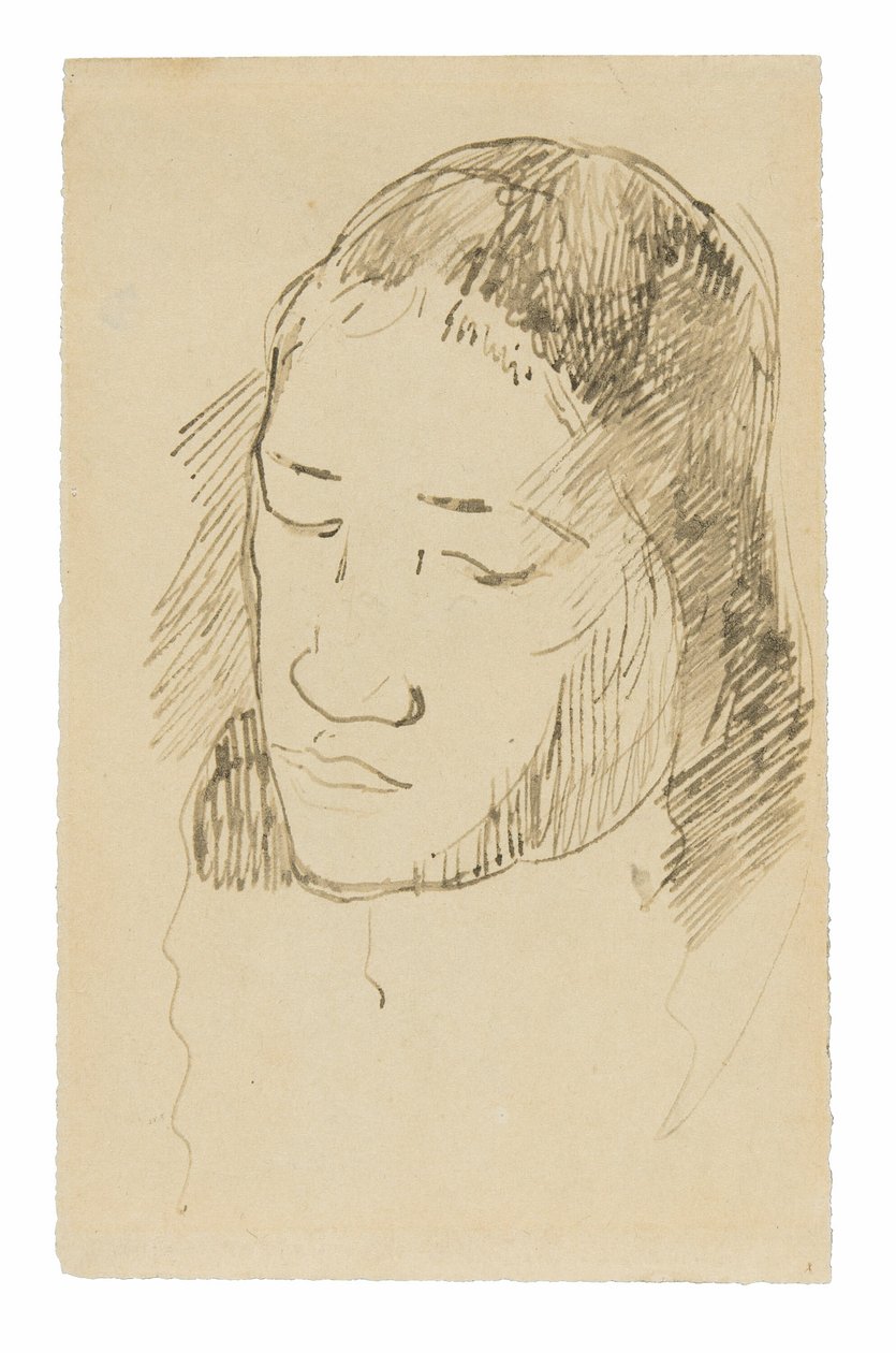 Cabeça de uma mulher taitiana (reto), Esboços de detalhes anatômicos (verso) de Paul Gauguin