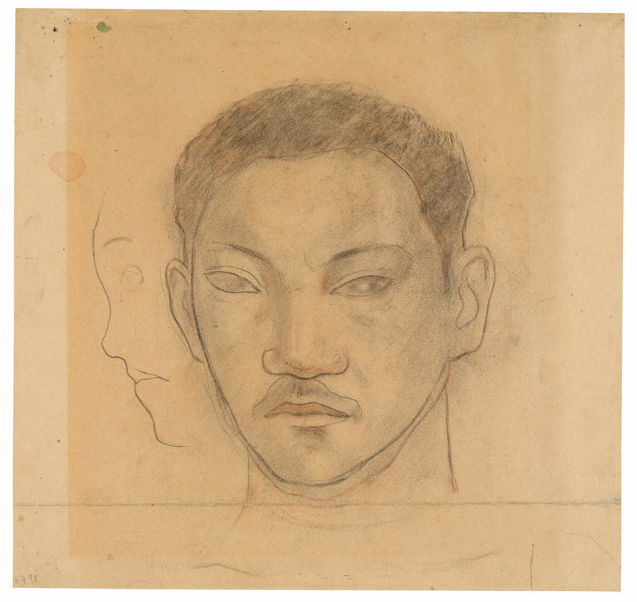 Cabeça de um taitiano com perfil da segunda cabeça à sua direita de Paul Gauguin