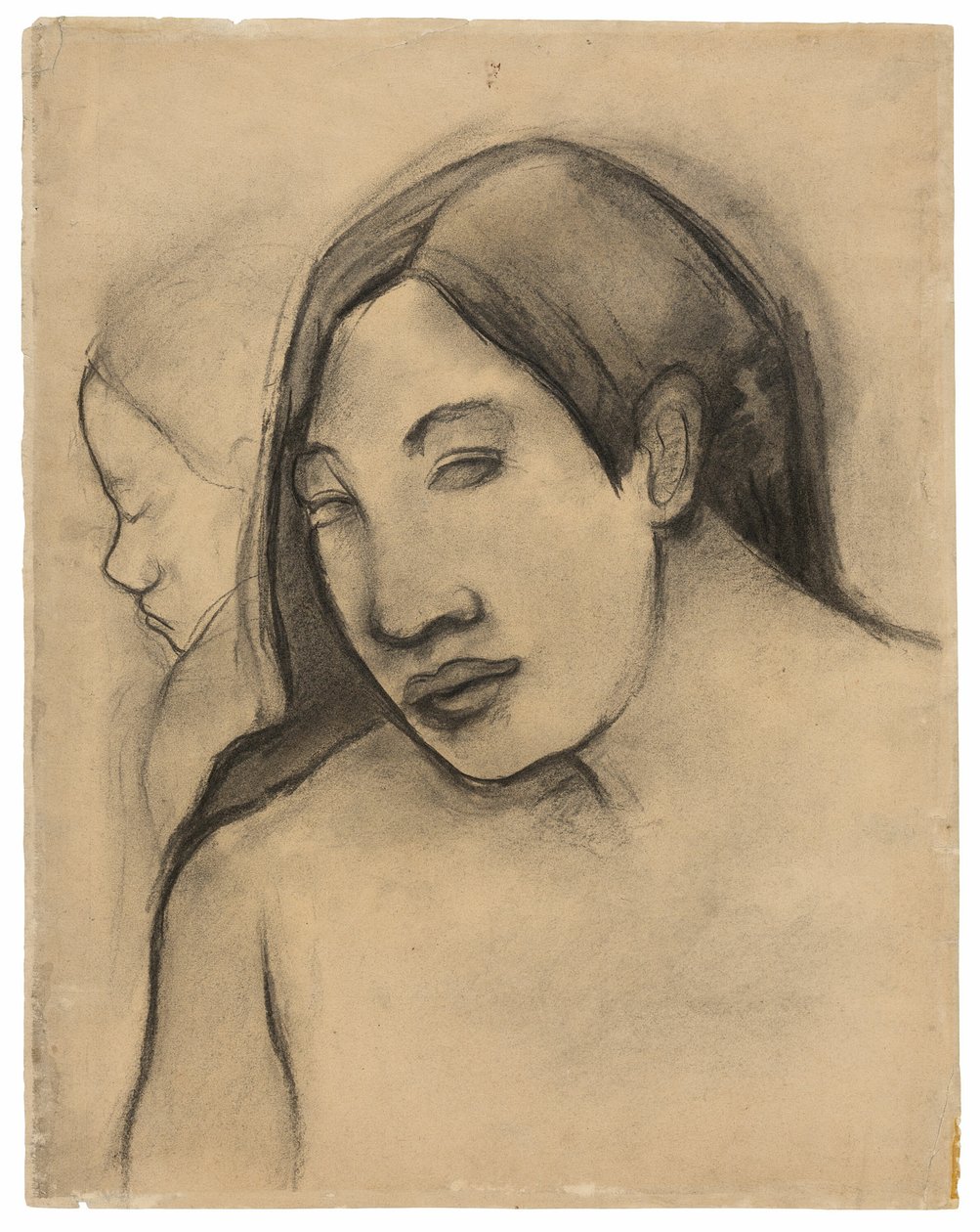 Chefes de mulheres taitianas, vistas frontais e de perfil de Paul Gauguin