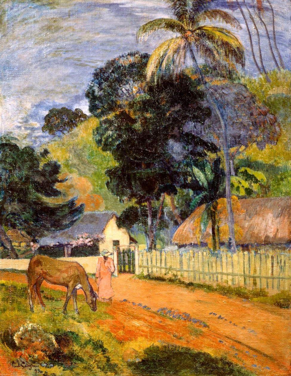 Cavalo na estrada, paisagem do Taiti, 1899 de Paul Gauguin