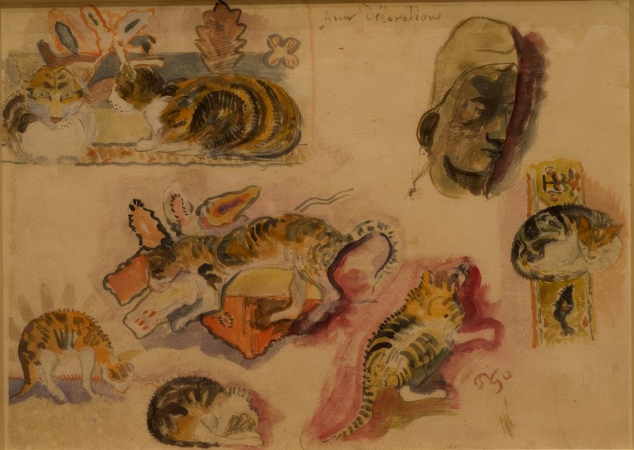 Gatos e cabeça de Paul Gauguin