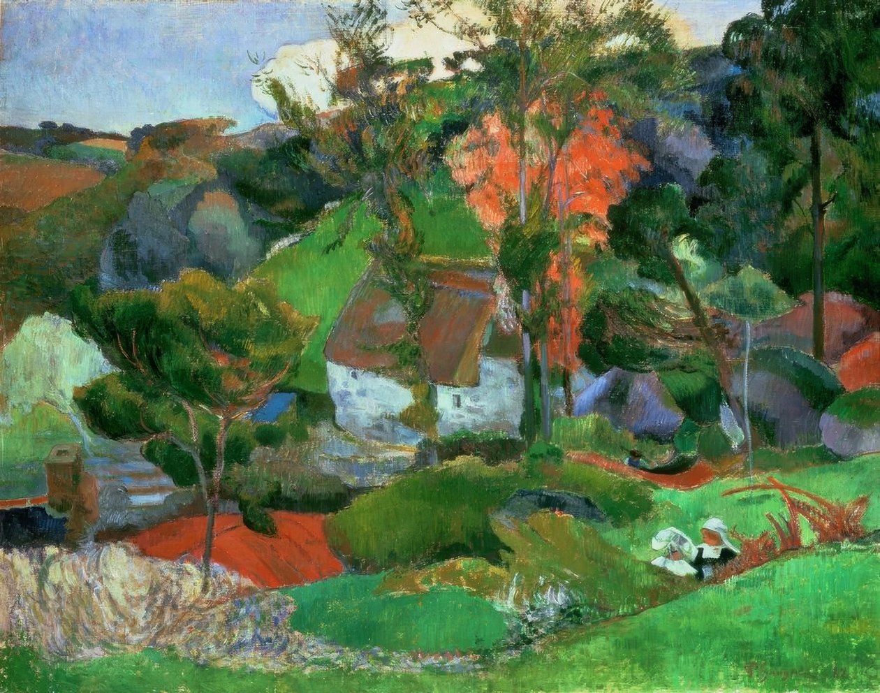 A mulher com o jarro, ou paisagem em Pont-Aven de Paul Gauguin