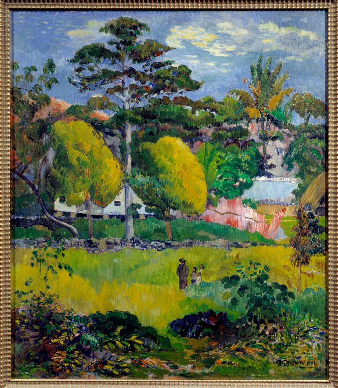 A paisagem pode ser o Taiti. Pintura de Paul Gauguin (1848-1903) 1901 Sol. 0,76x0,65 m Paris, Musee de l