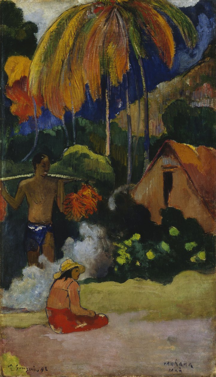 Paisagem no Taiti (Mahana Maà) de Paul Gauguin