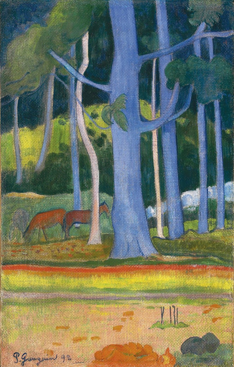 Paisagem com árvores azuis Paisagem com troncos azuis, 1892 de Paul Gauguin