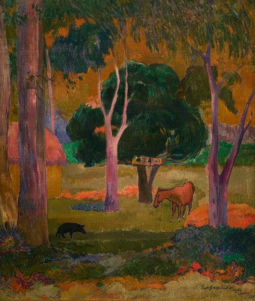 Paisagem com porco e cavalo de Paul Gauguin