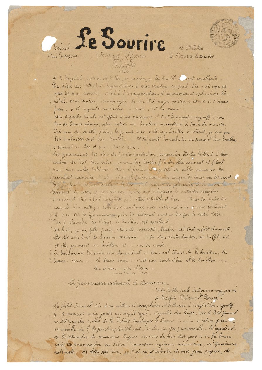 Le sourire: Jornal sérieux, 13 de outubro de 1899 de Paul Gauguin