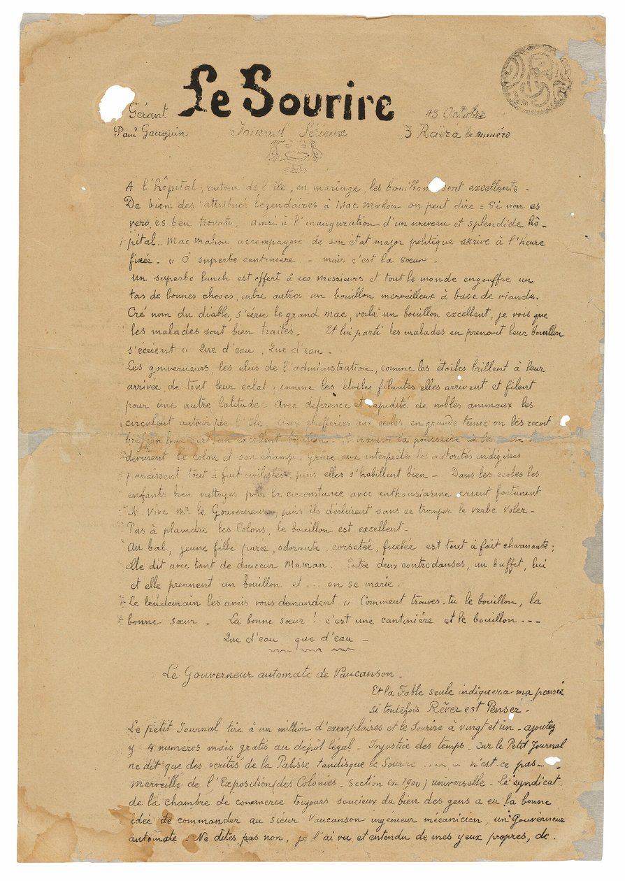 Le sourire: Jornal sérieux, 13 de outubro de 1899 de Paul Gauguin