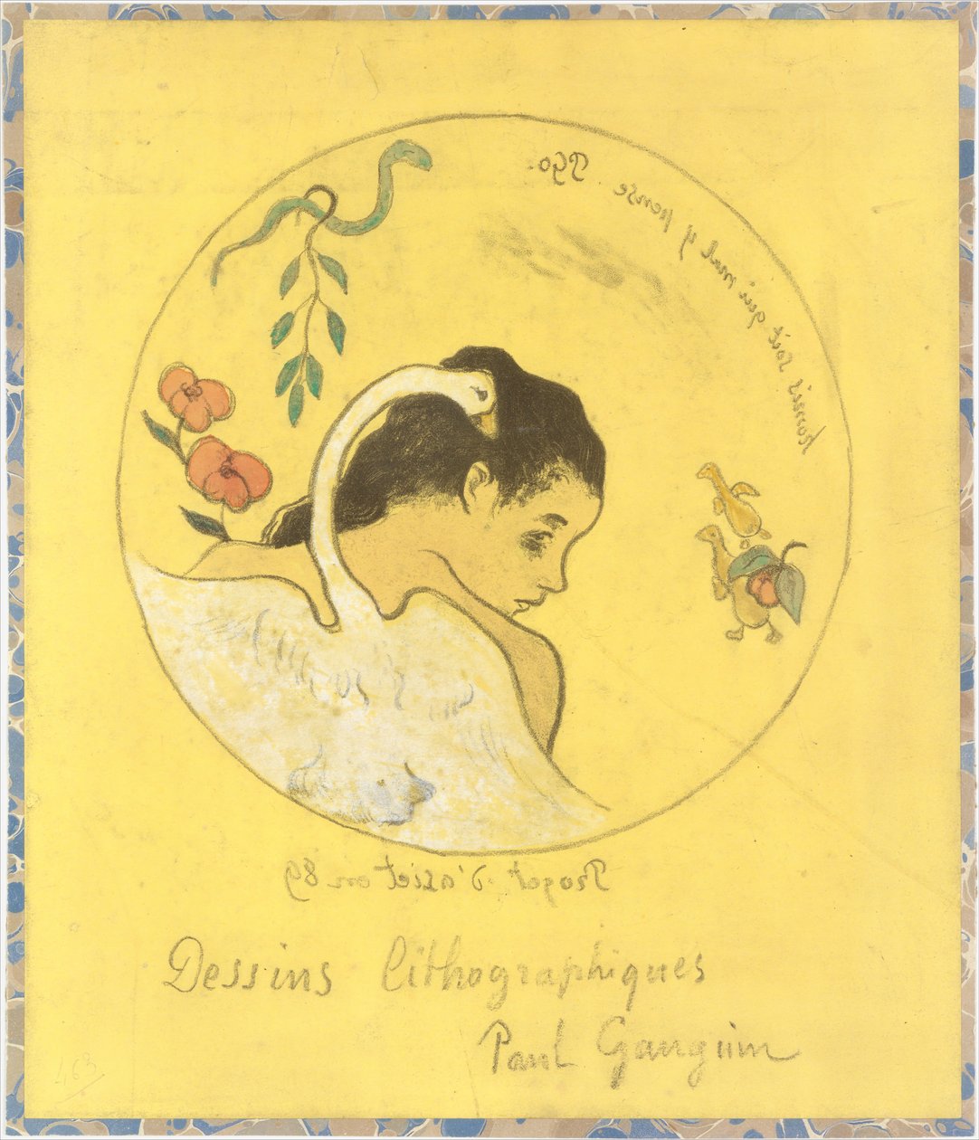 Leda Design for a Plate: Shame on Those Who Evil Think Honi Soit Qui Mal y Pense..., 1889. de Paul Gauguin