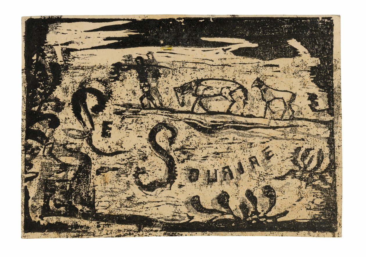 Homem carregando bananas seguido por dois cavalos, capacete para Le sourire de Paul Gauguin