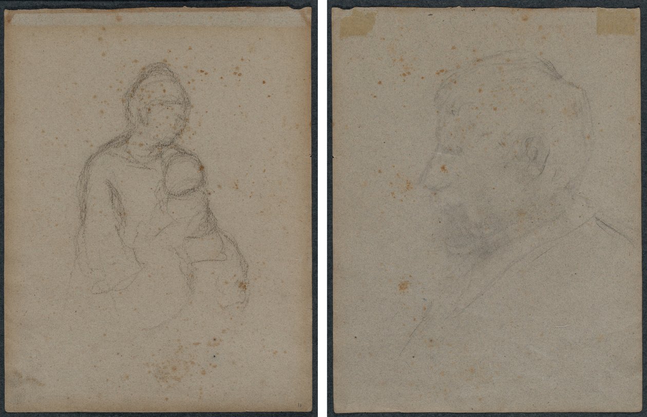 Mãe e filho (frente); busto de perfil de um homem (verso) de Paul Gauguin