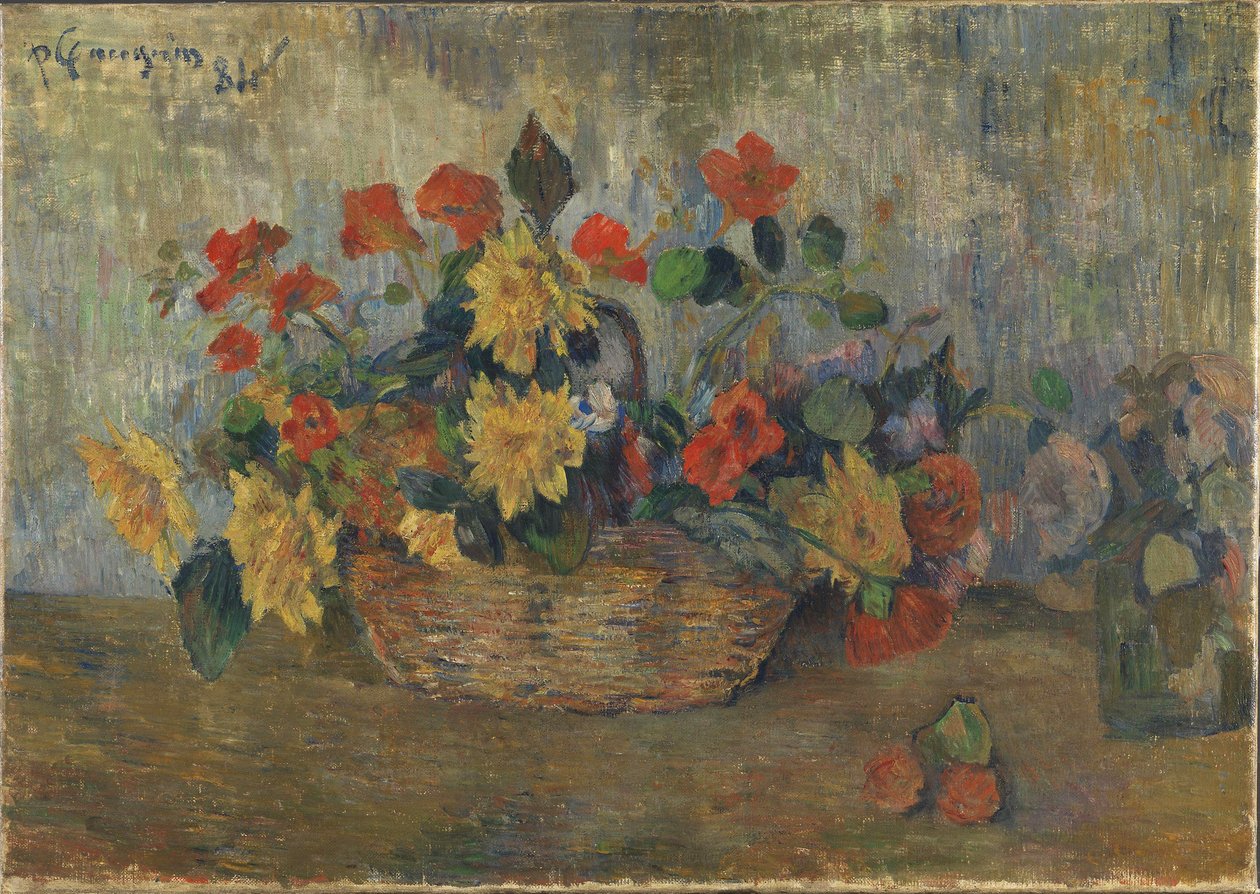 Nastúricos e Dahlias num Cesto de Paul Gauguin