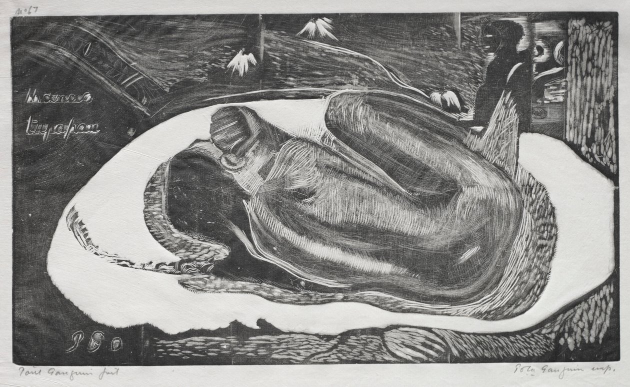 Noé: Fazendo Yupapau vigiado pelas esposas dos mortos, 1893-94. de Paul Gauguin