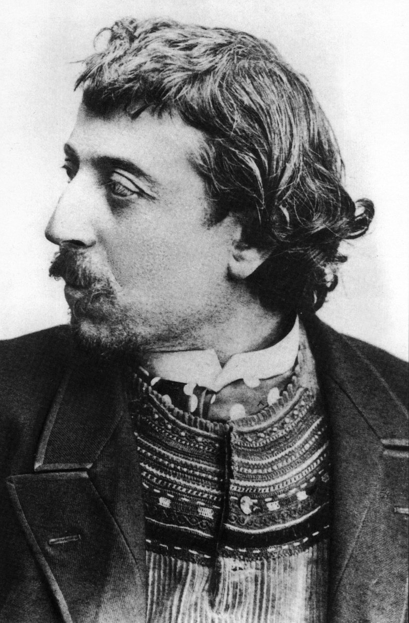 Paul Gauguin (1848-1903) pintor francês aqui em Copenhague em Março de 1891 com um casaco de bretão, auto-retrato dedicado a Carriere de Paul Gauguin
