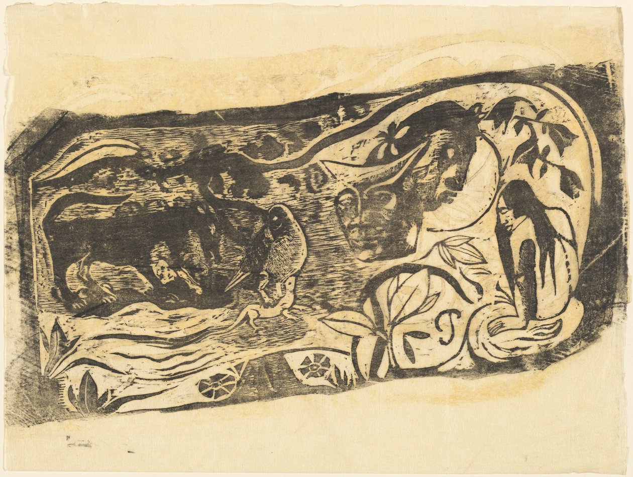 Placa com a cabeça de um diabo com chifres (Planche au diable cornu) de Paul Gauguin
