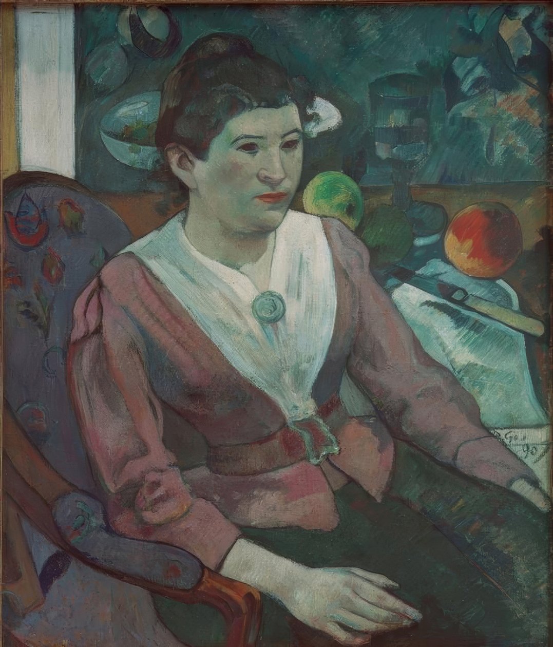 Retrato de uma mulher na natureza morta de Cézanne - Marie Derr de Paul Gauguin