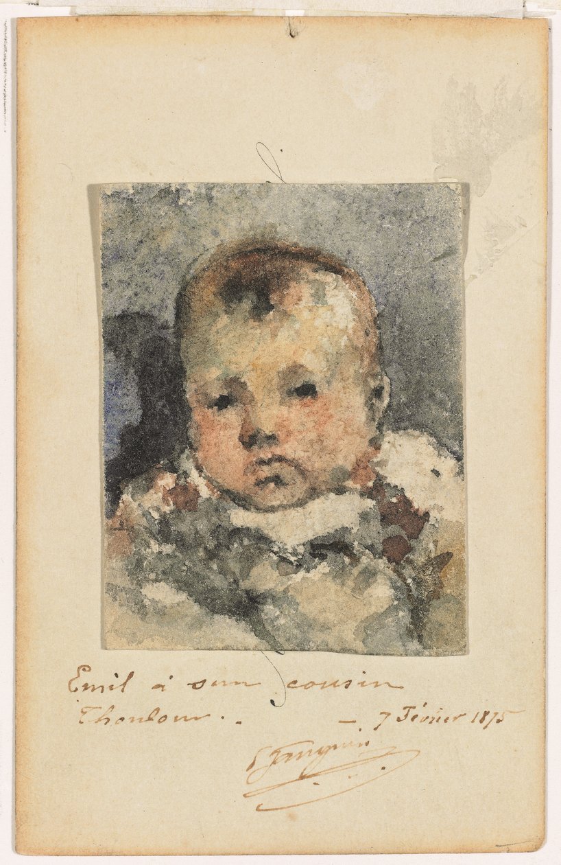Retrato de uma criança, 7 de fevereiro de 1875 (aguarela sobre papel colocada sobre um cartão de visita original) de Paul Gauguin