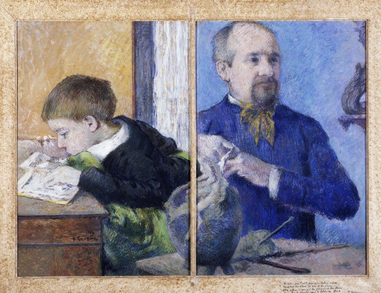 Retrato do escultor Jean-Paul Aubé 1837-1916 com o filho Emile, 1882. de Paul Gauguin