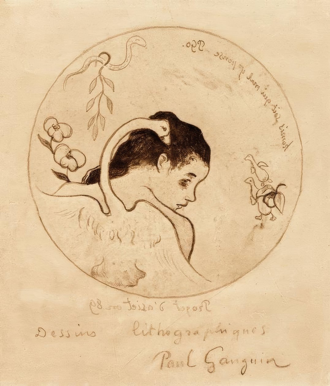 Projeto para um prato - Leda e cisne de Paul Gauguin