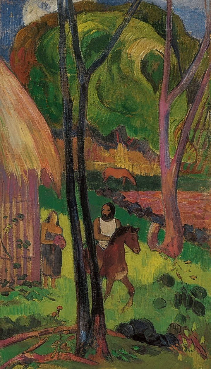 Cavaleiros em frente à cabana (Cavalier devant la case). 1902 de Paul Gauguin