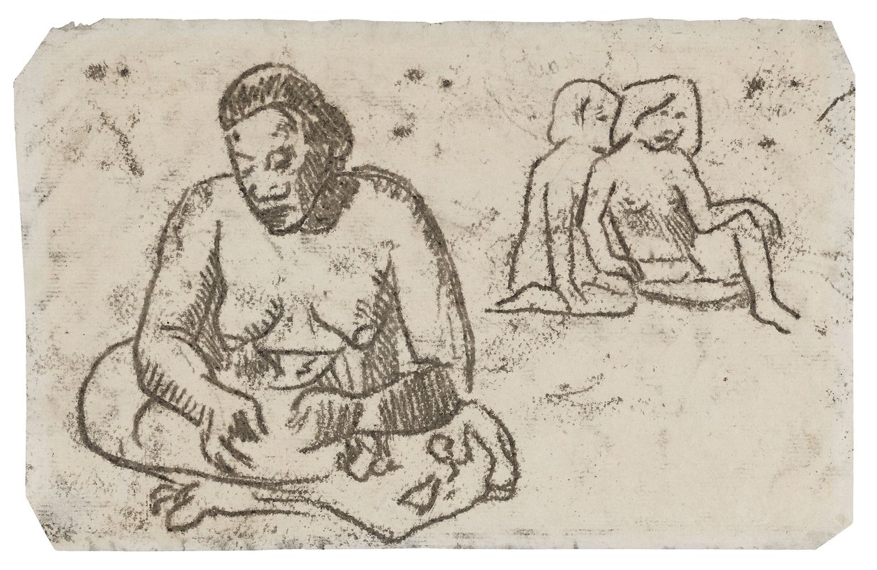 Mulher sentada (relacionada com a pintura Irmã de Caridade), c.1902 (desenho de transferência a tinta preta sobre papel de marfim) de Paul Gauguin