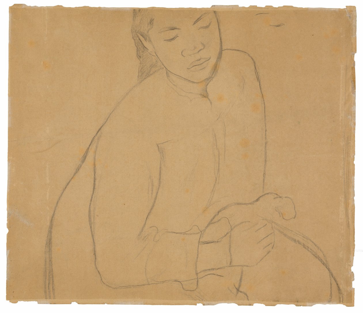 Mulher taitiana sentada (relacionada com a pintura Te faaturuma [Reverie]) de Paul Gauguin