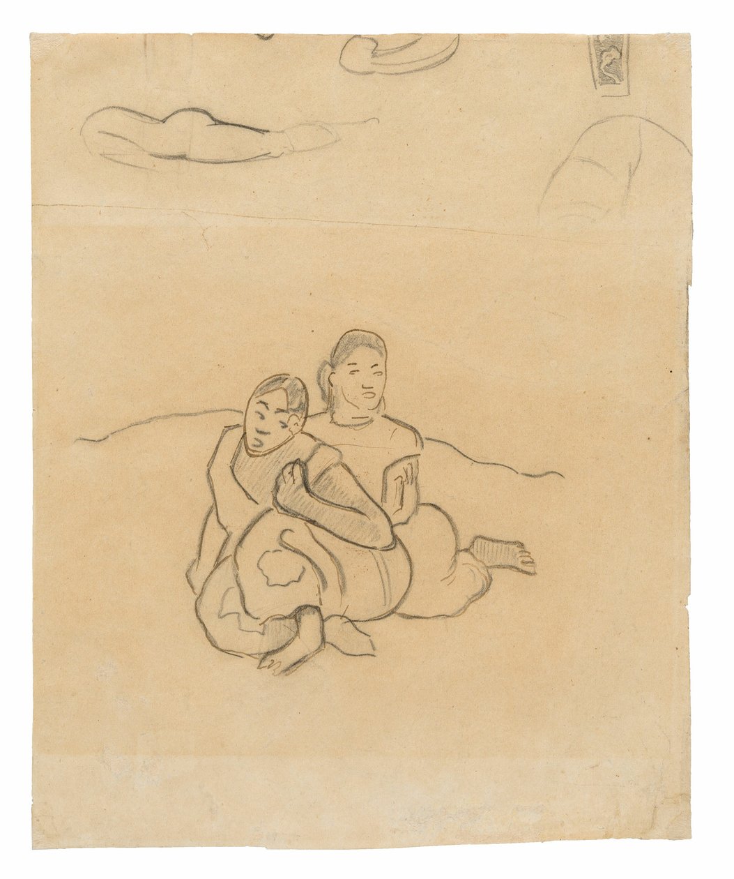 Mulheres sentadas do Taiti (relacionado com a pintura Nafea faa ipoipo [Quando você vai se casar?]) e outros esboços de Paul Gauguin